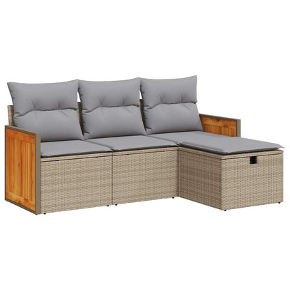 4-tlg. Garten-Sofagarnitur mit Kissen Beige Poly Rattan