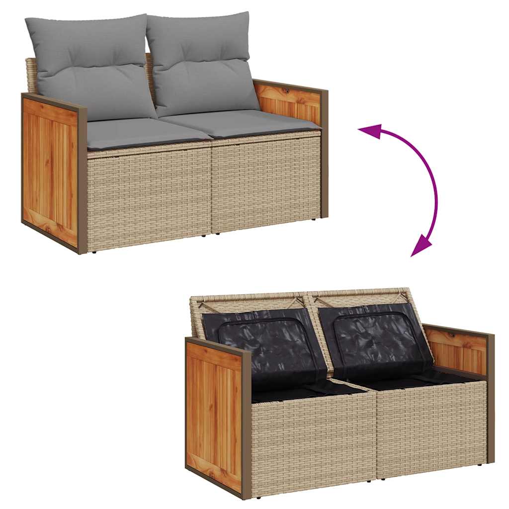 4-tlg. Garten-Sofagarnitur mit Kissen Beige Poly Rattan