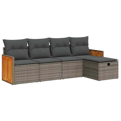 5-tlg. Garten-Sofagarnitur mit Kissen Grau Poly Rattan