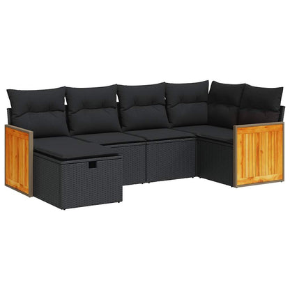 6-tlg. Garten-Sofagarnitur mit Kissen Schwarz Poly Rattan