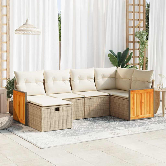 6-tlg. Garten-Sofagarnitur mit Kissen Beige Poly Rattan