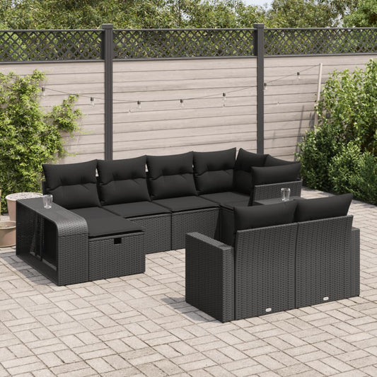 10-tlg. Garten-Sofagarnitur mit Kissen Schwarz Poly Rattan