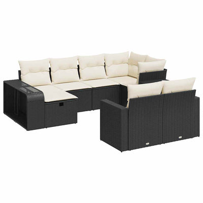 10-tlg. Garten-Sofagarnitur mit Kissen Schwarz Poly Rattan