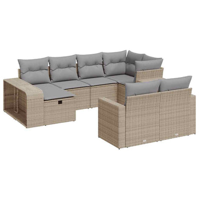 10-tlg. Garten-Sofagarnitur mit Kissen Beige Poly Rattan