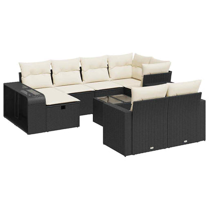 11-tlg. Garten-Sofagarnitur mit Kissen Schwarz Poly Rattan