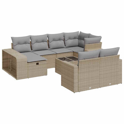 11-tlg. Garten-Sofagarnitur mit Kissen Beige Poly Rattan