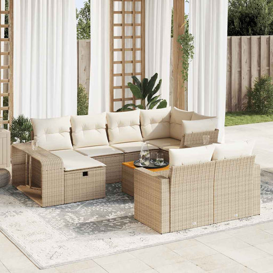 11-tlg. Garten-Sofagarnitur mit Kissen Beige Poly Rattan