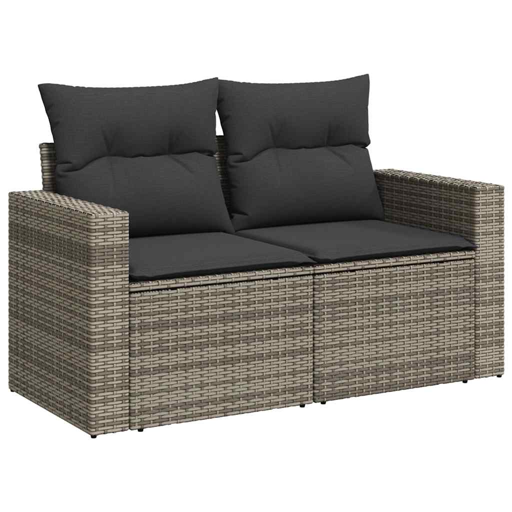 11-tlg. Garten-Sofagarnitur mit Kissen Grau Poly Rattan