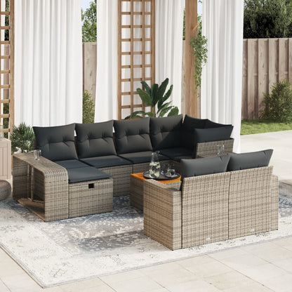 11-tlg. Garten-Sofagarnitur mit Kissen Grau Poly Rattan