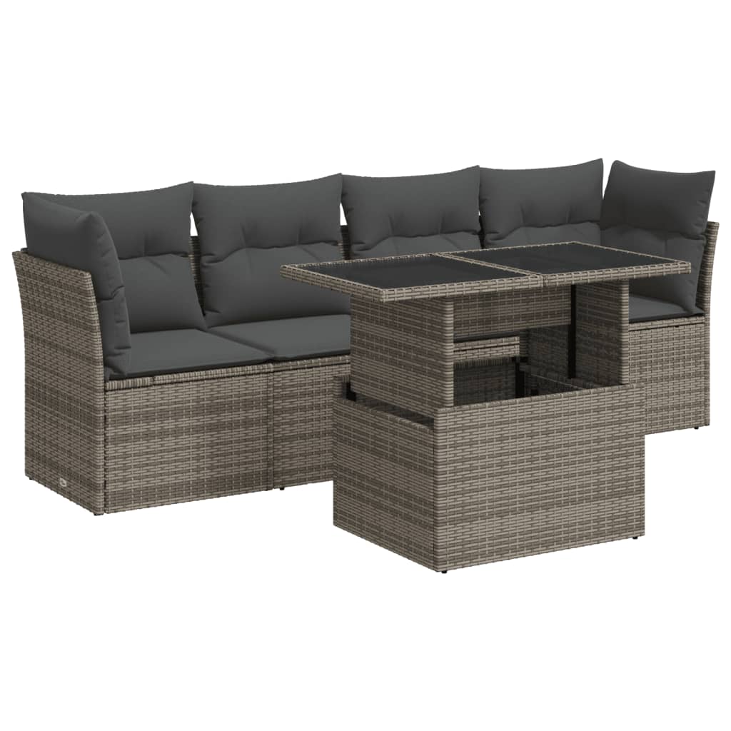 5-tlg. Garten-Sofagarnitur mit Kissen Grau Poly Rattan