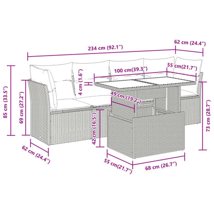 5-tlg. Garten-Sofagarnitur mit Kissen Grau Poly Rattan