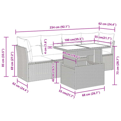 5-tlg. Garten-Sofagarnitur mit Kissen Braun Poly Rattan