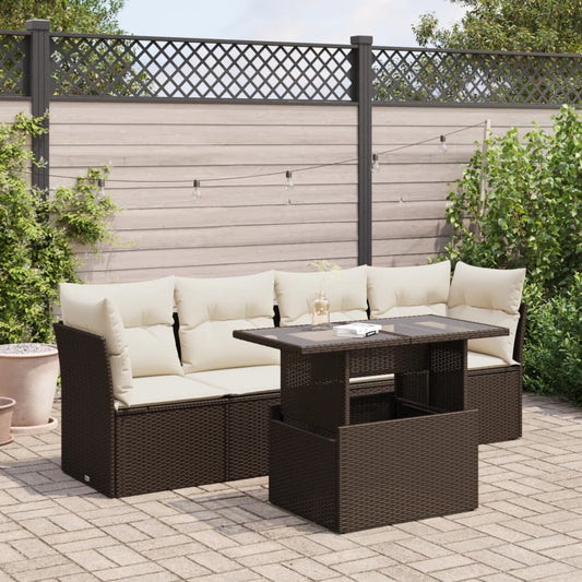 5-tlg. Garten-Sofagarnitur mit Kissen Braun Poly Rattan