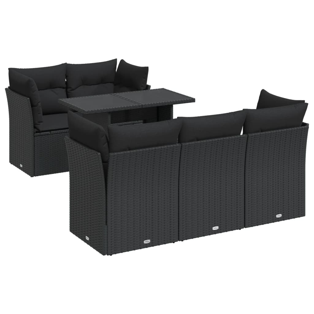 6-tlg. Garten-Sofagarnitur mit Kissen Schwarz Poly Rattan