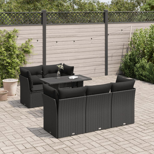 6-tlg. Garten-Sofagarnitur mit Kissen Schwarz Poly Rattan