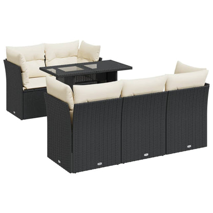 6-tlg. Garten-Sofagarnitur mit Kissen Schwarz Poly Rattan