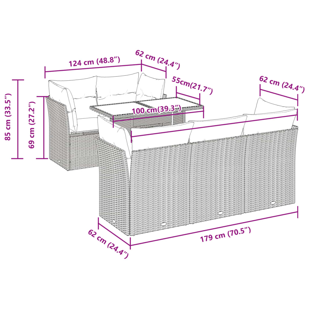 6-tlg. Garten-Sofagarnitur mit Kissen Schwarz Poly Rattan