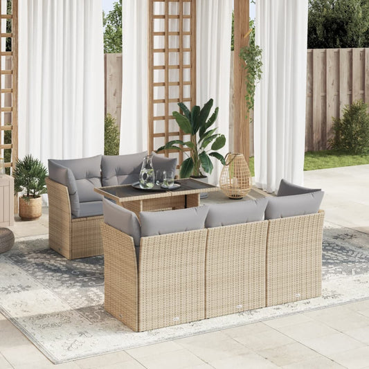 6-tlg. Garten-Sofagarnitur mit Kissen Beige Poly Rattan