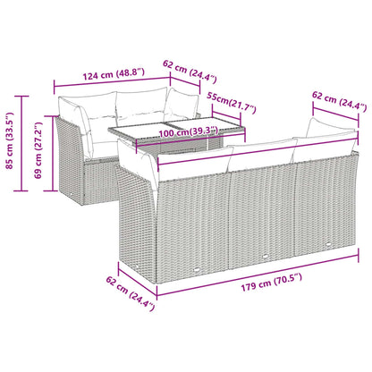 6-tlg. Garten-Sofagarnitur mit Kissen Grau Poly Rattan