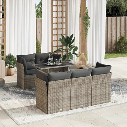 6-tlg. Garten-Sofagarnitur mit Kissen Grau Poly Rattan