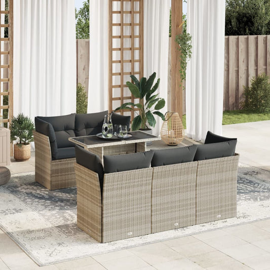 6-tlg. Garten-Sofagarnitur mit Kissen Hellgrau Poly Rattan