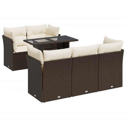 6-tlg. Garten-Sofagarnitur mit Kissen Braun Poly Rattan