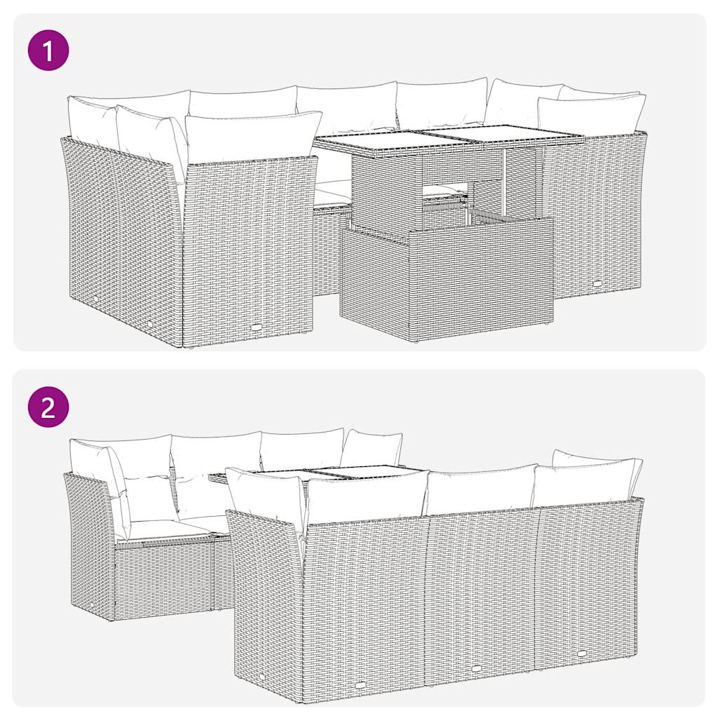 7-tlg. Garten-Sofagarnitur mit Kissen Schwarz Poly Rattan