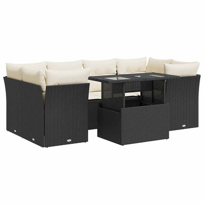 7-tlg. Garten-Sofagarnitur mit Kissen Schwarz Poly Rattan