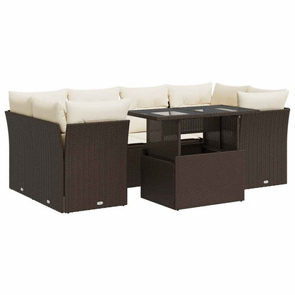 7-tlg. Garten-Sofagarnitur mit Kissen Braun Poly Rattan