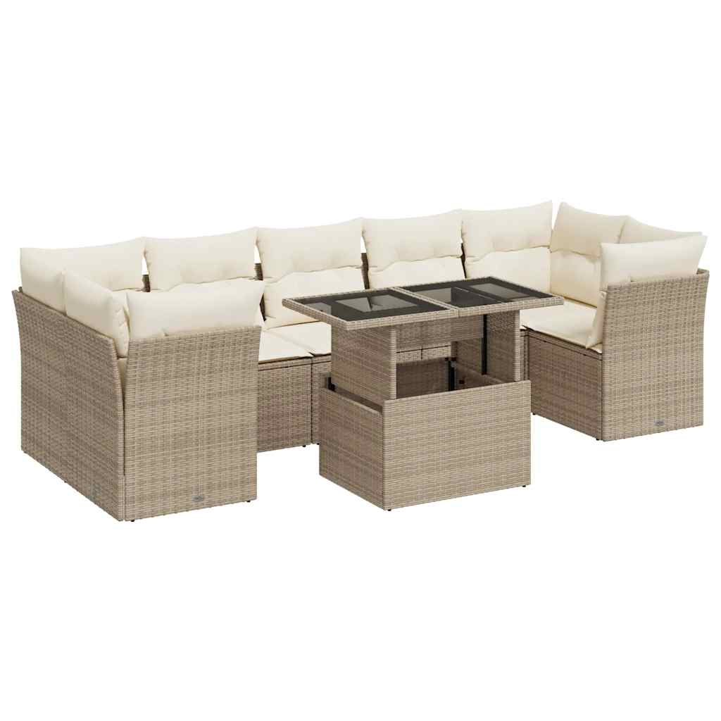 8-tlg. Garten-Sofagarnitur mit Kissen Beige Poly Rattan