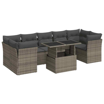 8-tlg. Garten-Sofagarnitur mit Kissen Grau Poly Rattan