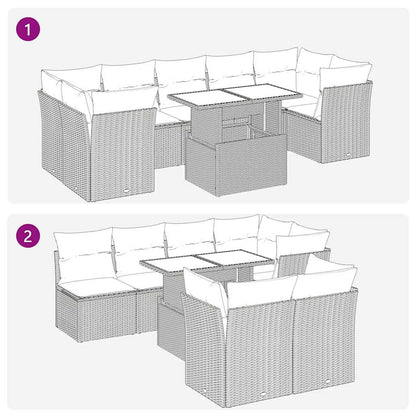 8-tlg. Garten-Sofagarnitur mit Kissen Hellgrau Poly Rattan