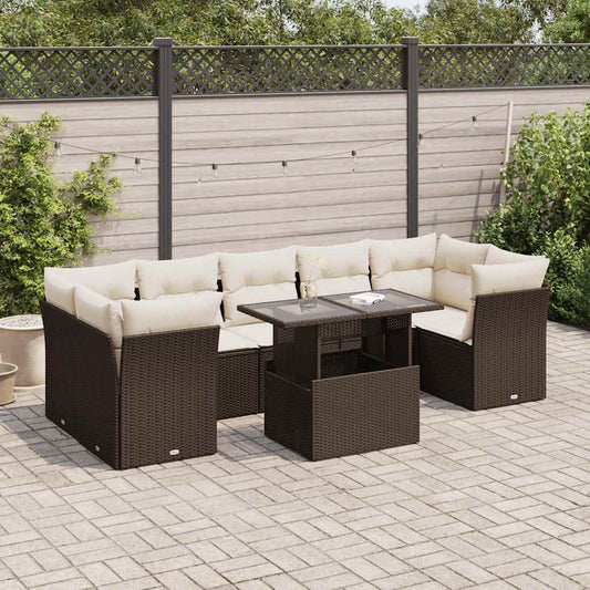 8-tlg. Garten-Sofagarnitur mit Kissen Braun Poly Rattan