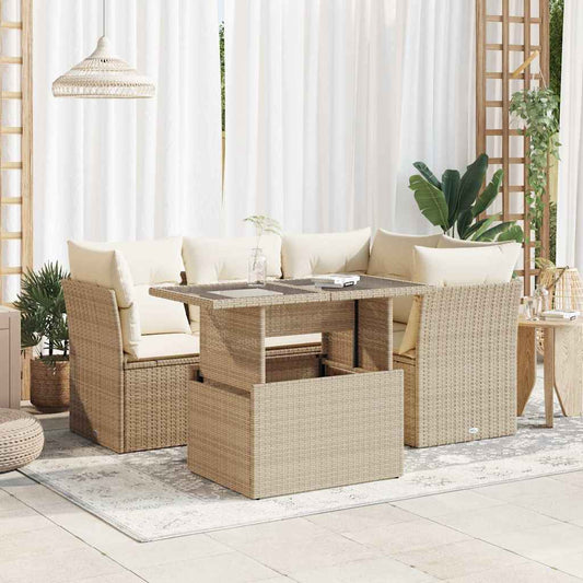 5-tlg. Garten-Sofagarnitur mit Kissen Beige Poly Rattan