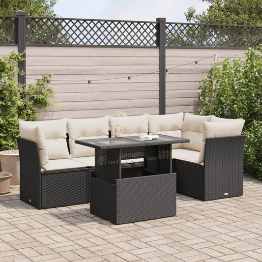 6-tlg. Garten-Sofagarnitur mit Kissen Schwarz Poly Rattan