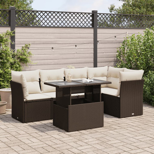 6-tlg. Garten-Sofagarnitur mit Kissen Braun Poly Rattan