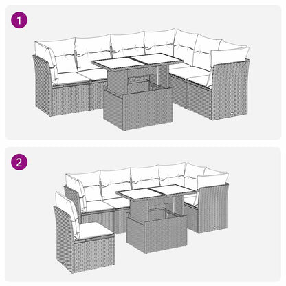 7-tlg. Garten-Sofagarnitur mit Kissen Beige Poly Rattan