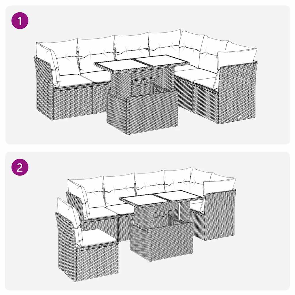 7-tlg. Garten-Sofagarnitur mit Kissen Grau Poly Rattan