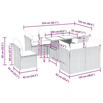 9-tlg. Garten-Sofagarnitur mit Kissen Beige Poly Rattan