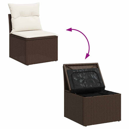 9-tlg. Garten-Sofagarnitur mit Kissen Braun Poly Rattan