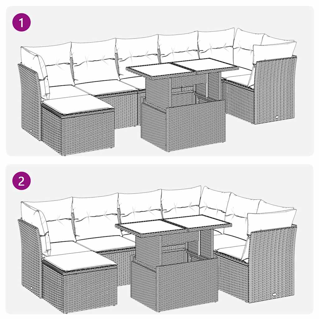 8-tlg. Garten-Sofagarnitur mit Kissen Schwarz Poly Rattan