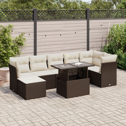 8-tlg. Garten-Sofagarnitur mit Kissen Braun Poly Rattan