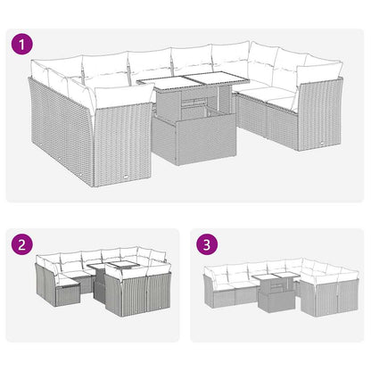 10-tlg. Garten-Sofagarnitur mit Kissen Schwarz Poly Rattan