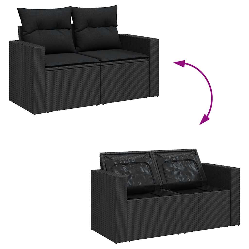 5-tlg. Garten-Sofagarnitur mit Kissen Schwarz Poly Rattan