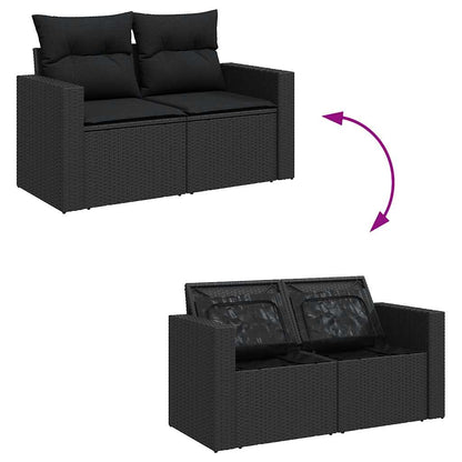 5-tlg. Garten-Sofagarnitur mit Kissen Schwarz Poly Rattan