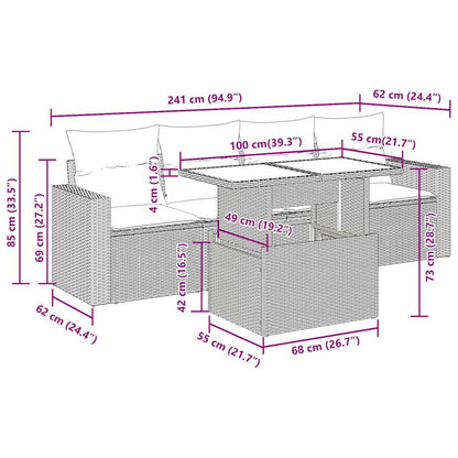 5-tlg. Garten-Sofagarnitur mit Kissen Schwarz Poly Rattan