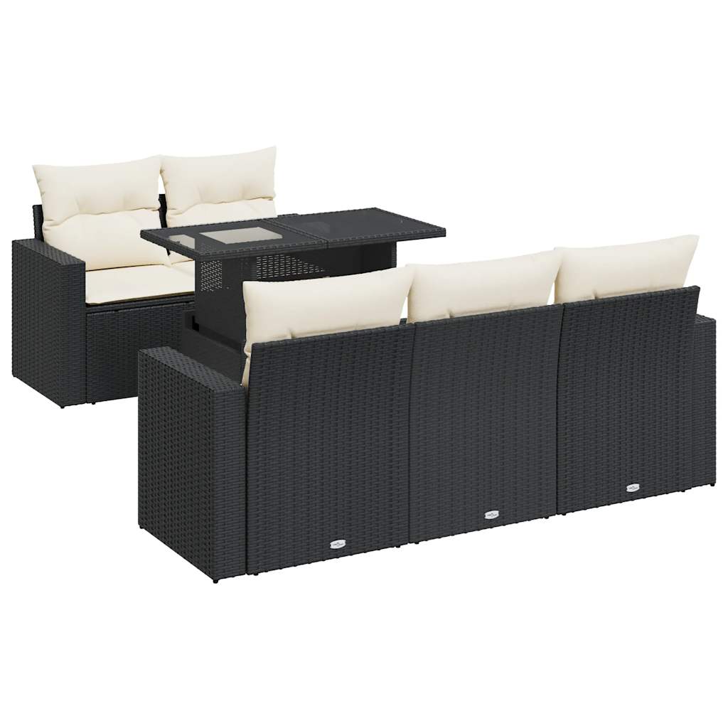 6-tlg. Garten-Sofagarnitur mit Kissen Schwarz Poly Rattan