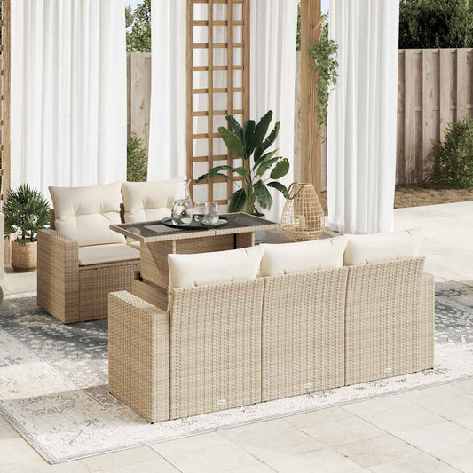 6-tlg. Garten-Sofagarnitur mit Kissen Beige Poly Rattan