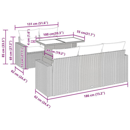 6-tlg. Garten-Sofagarnitur mit Kissen Beige Poly Rattan