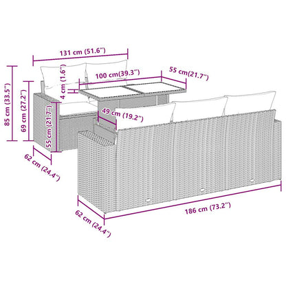 6-tlg. Garten-Sofagarnitur mit Kissen Braun Poly Rattan